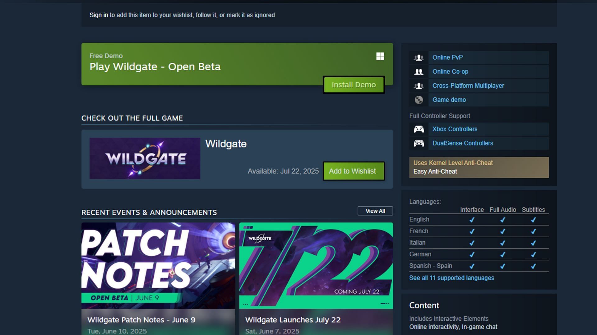 Hover your mouse to install the demo (Image via Steam)